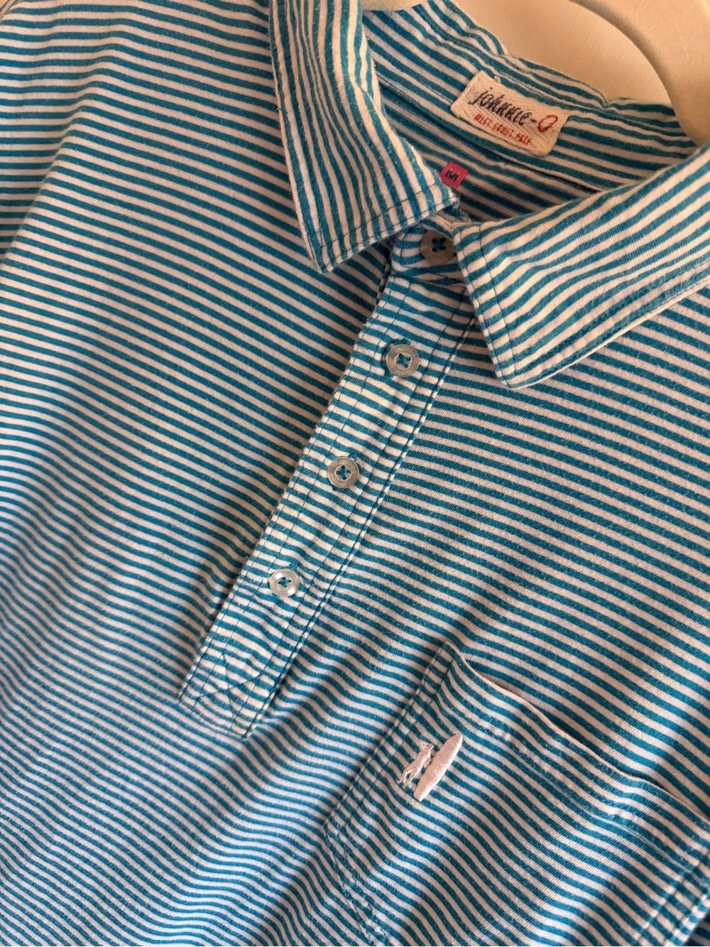 johnnie-O Men’s West Coast Prep Polo M Teal White Stripe Pocket Cotton